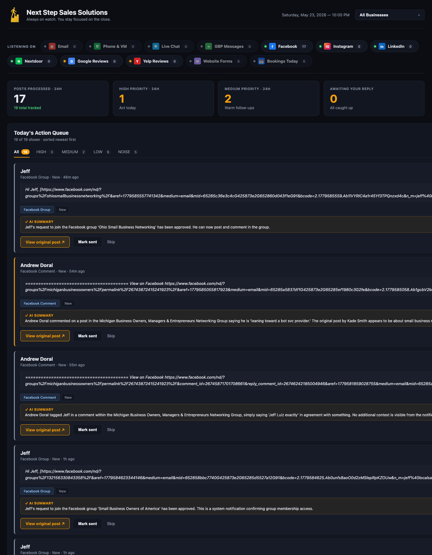 Lead Engine dashboard preview